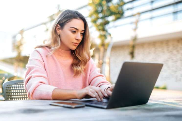 Focused smart confident successful lovely caucasian young woman, seo, freelancer, company worker